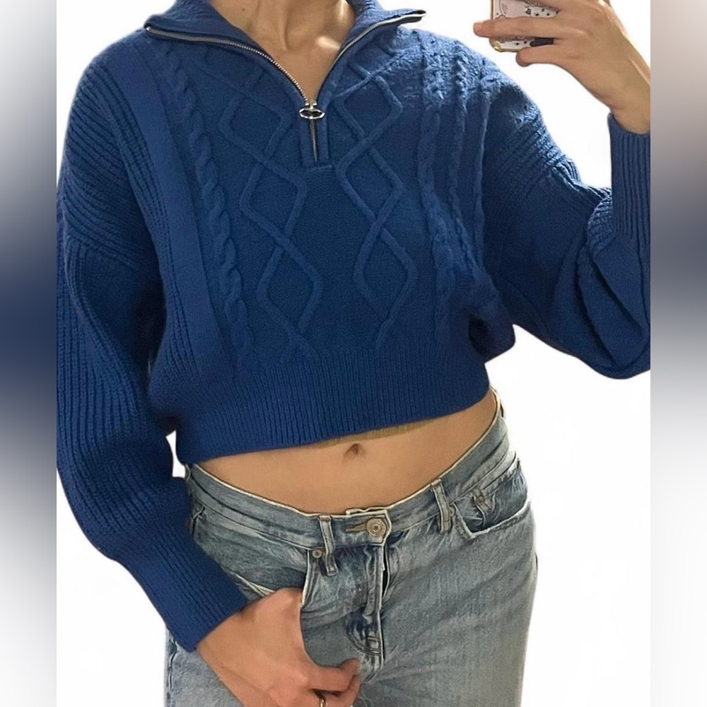 Urban Outfitters Blue Cable Knit Half-Zip Sweater Size XS